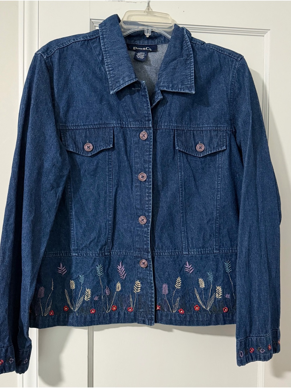 Denim&Co Blue Embroidered Denim Jacket with Floral Border
